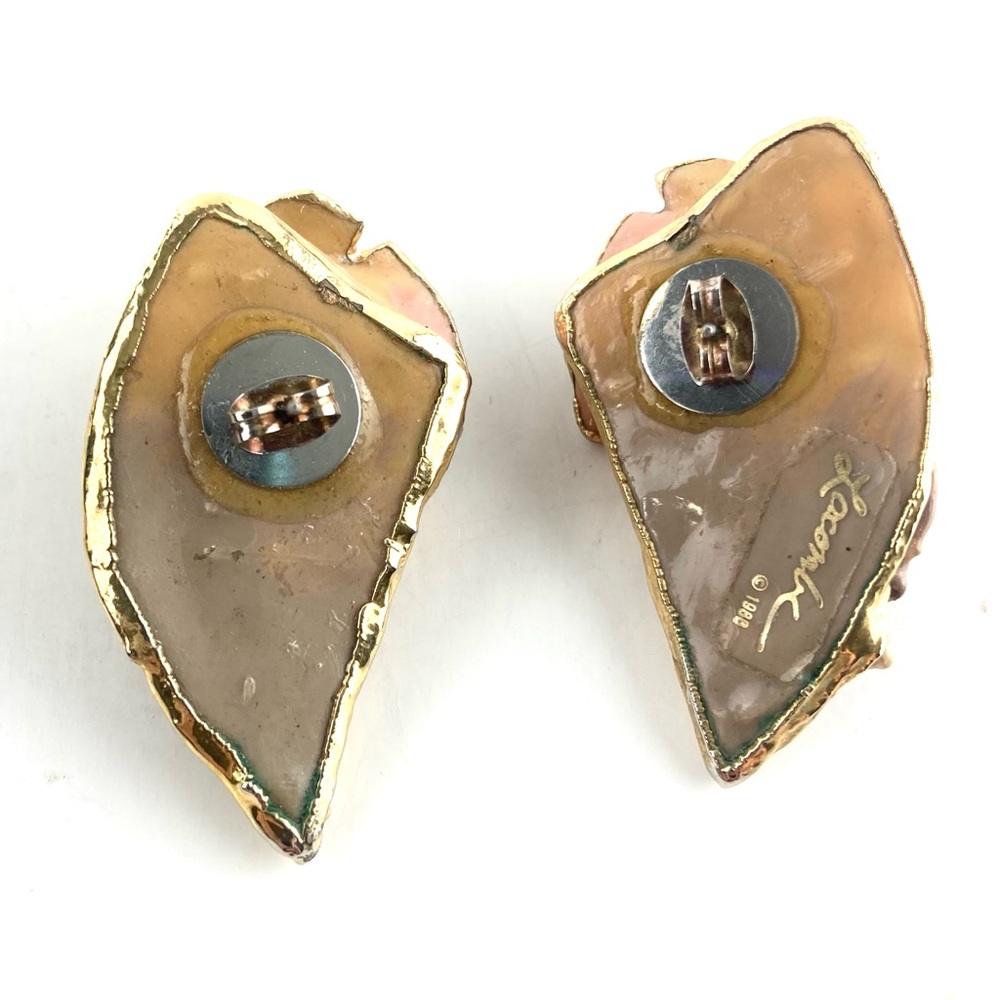 RARE VTG Lacombe 1988 Retro Resin & Crystal Pierced Earrings Abstract Modernist - Picture 3 of 7